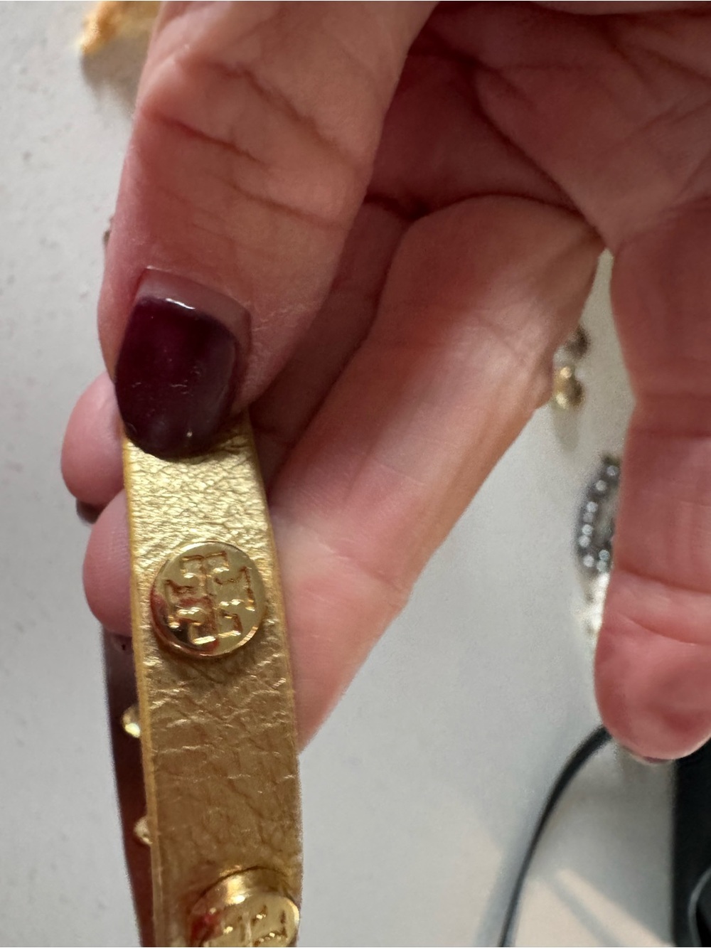Tory Burch Metallic Gold Double-Wrap Logo Stud Bracelet - Picture 4 of 4